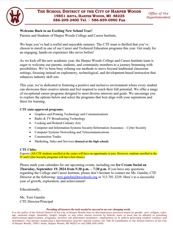 2024-2025 welcome letter