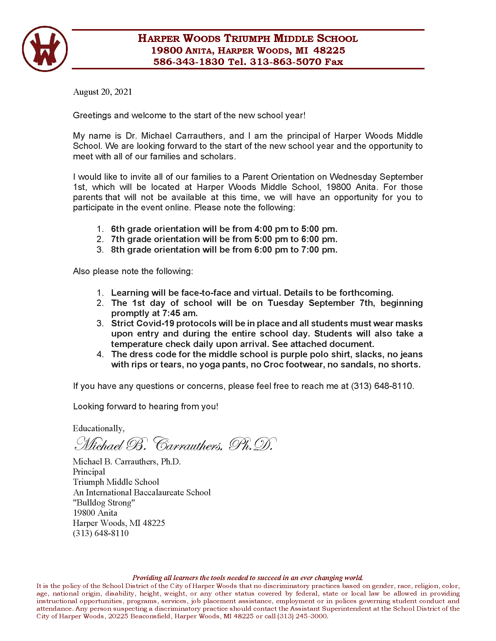 Parent Orientation Letter