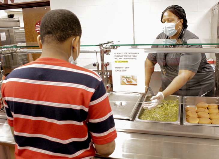 student in the lunch line