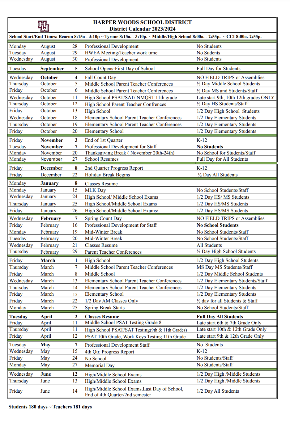 2023-2024 District Calendar 