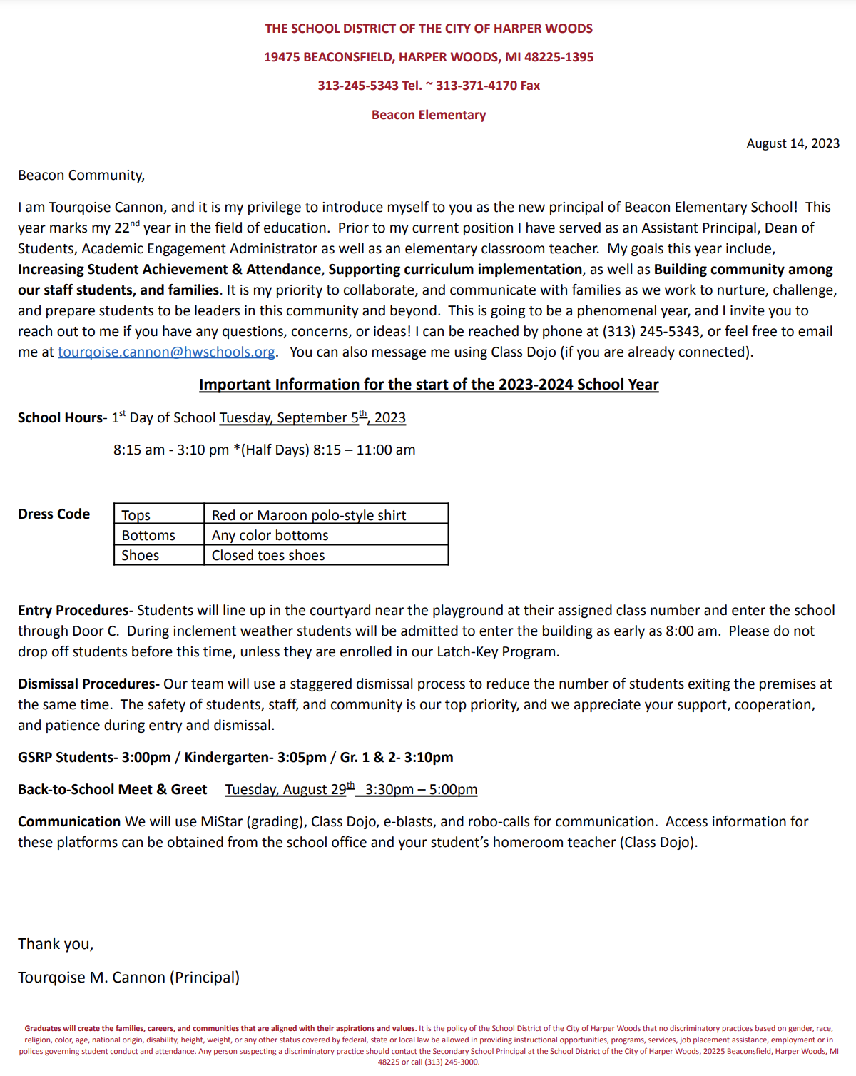 2023-2024 Welcome Letter 