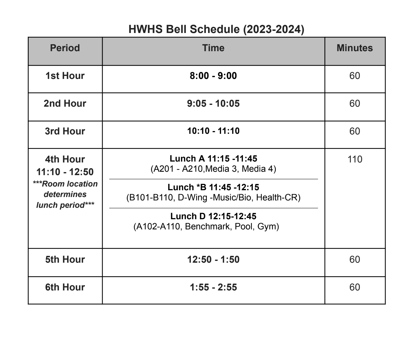 2023-2024 Bell Schedule 