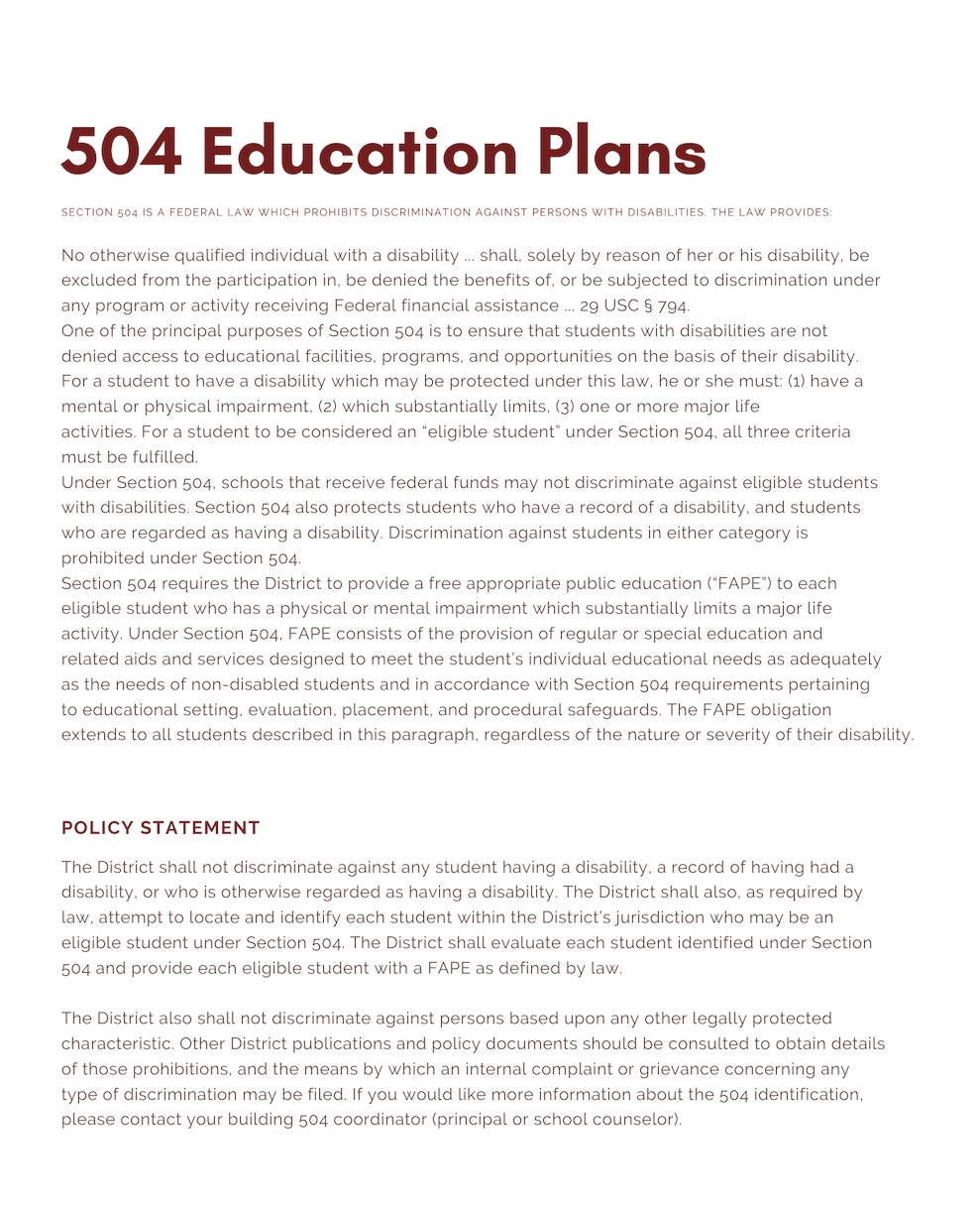 504 Education Plans