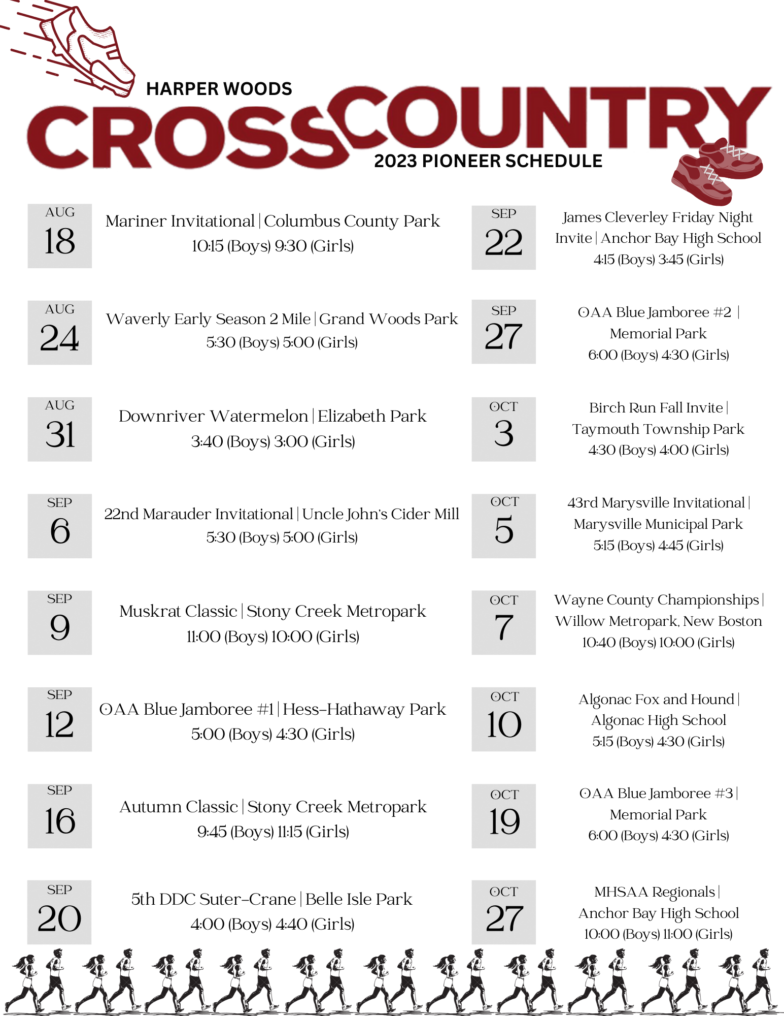 2023 Cross Country Schedule