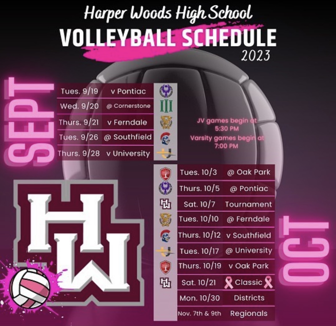 23-24 HWHS Volleyball Game Schedule JV + Varsity 