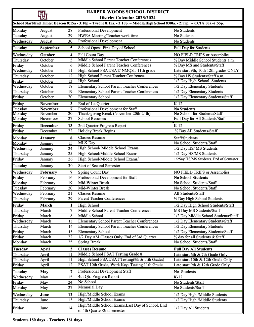 District 23-24 Calendar