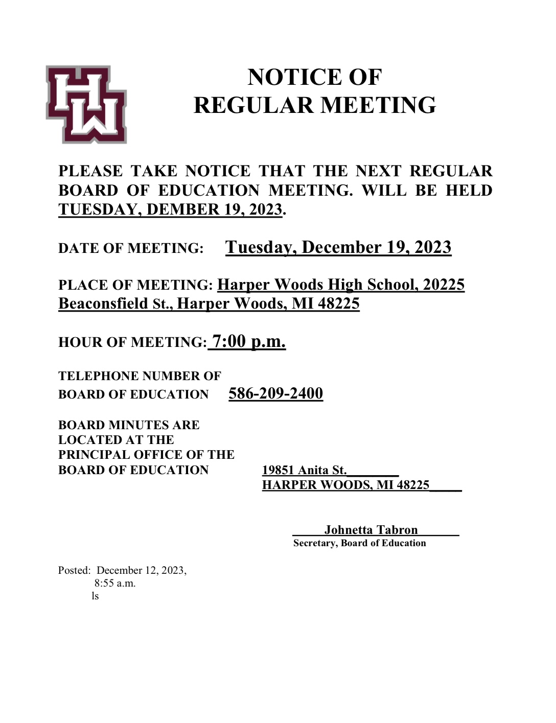 BOE Meeting