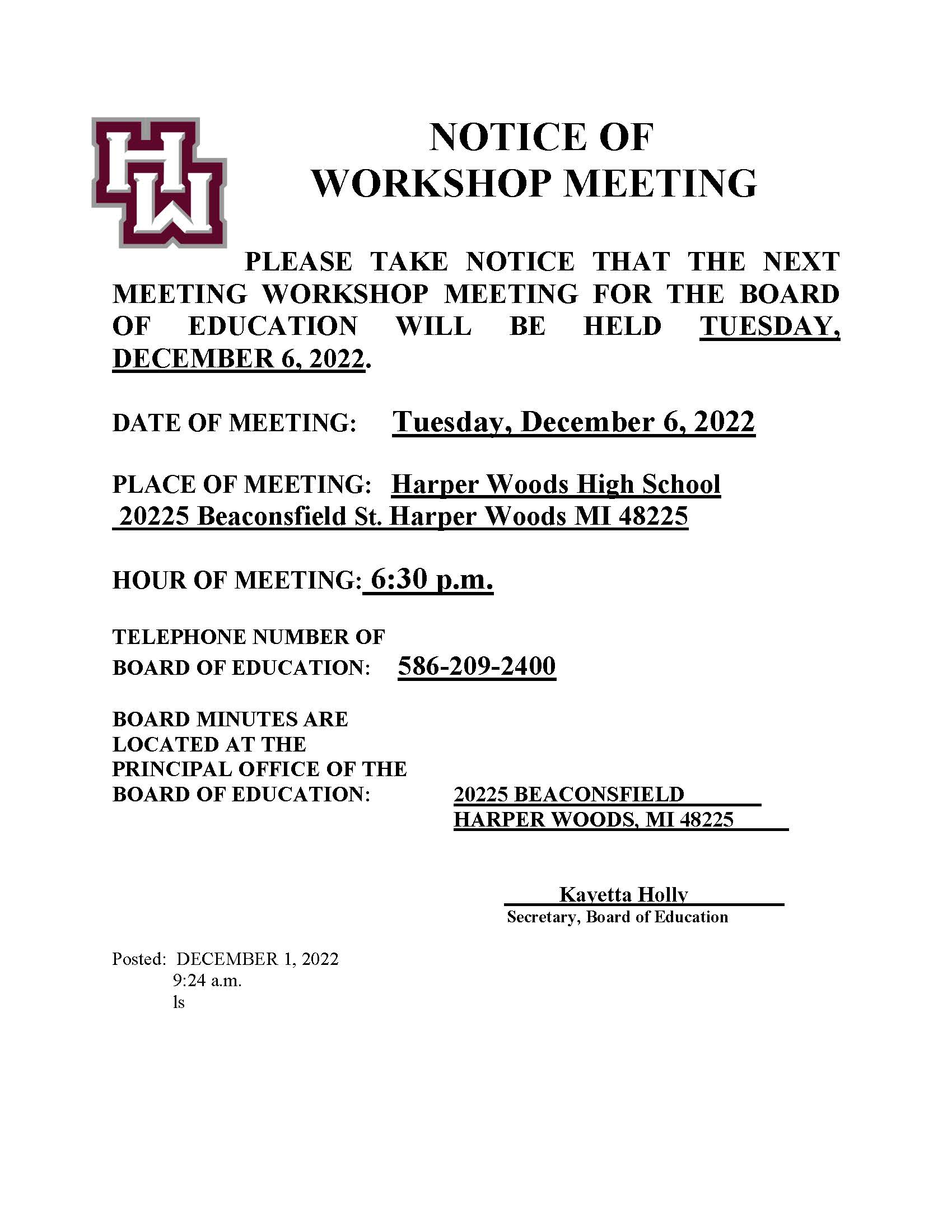 WORKSHOP MEETING AGENDA 12-6-22