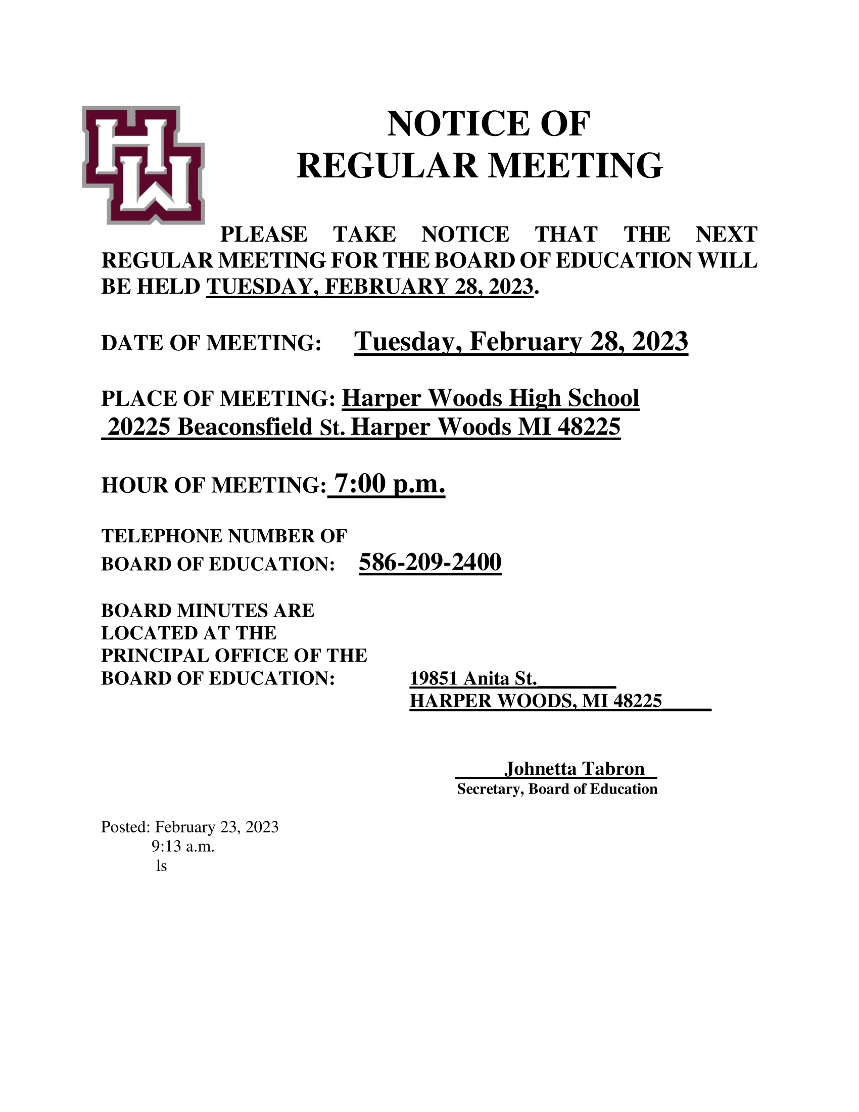 BOE Regular Meeting 