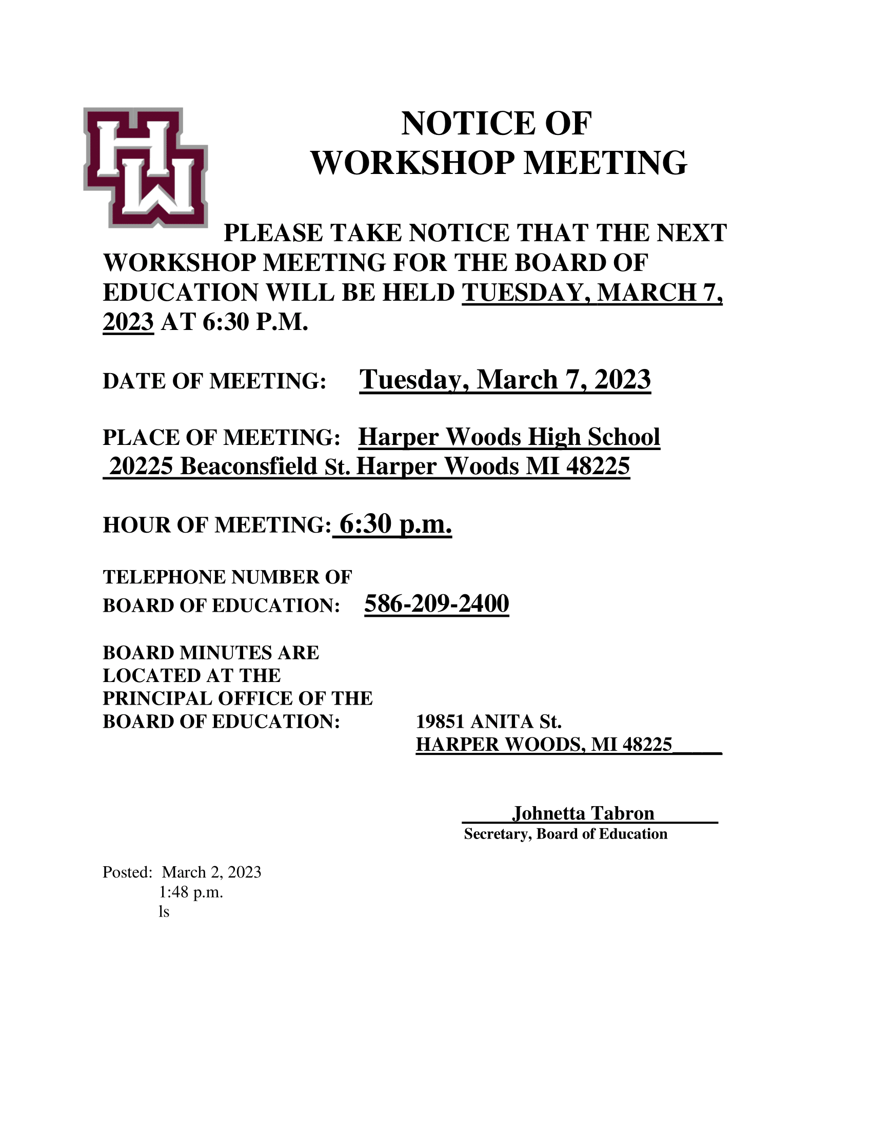 BOE Workshop Meeting 