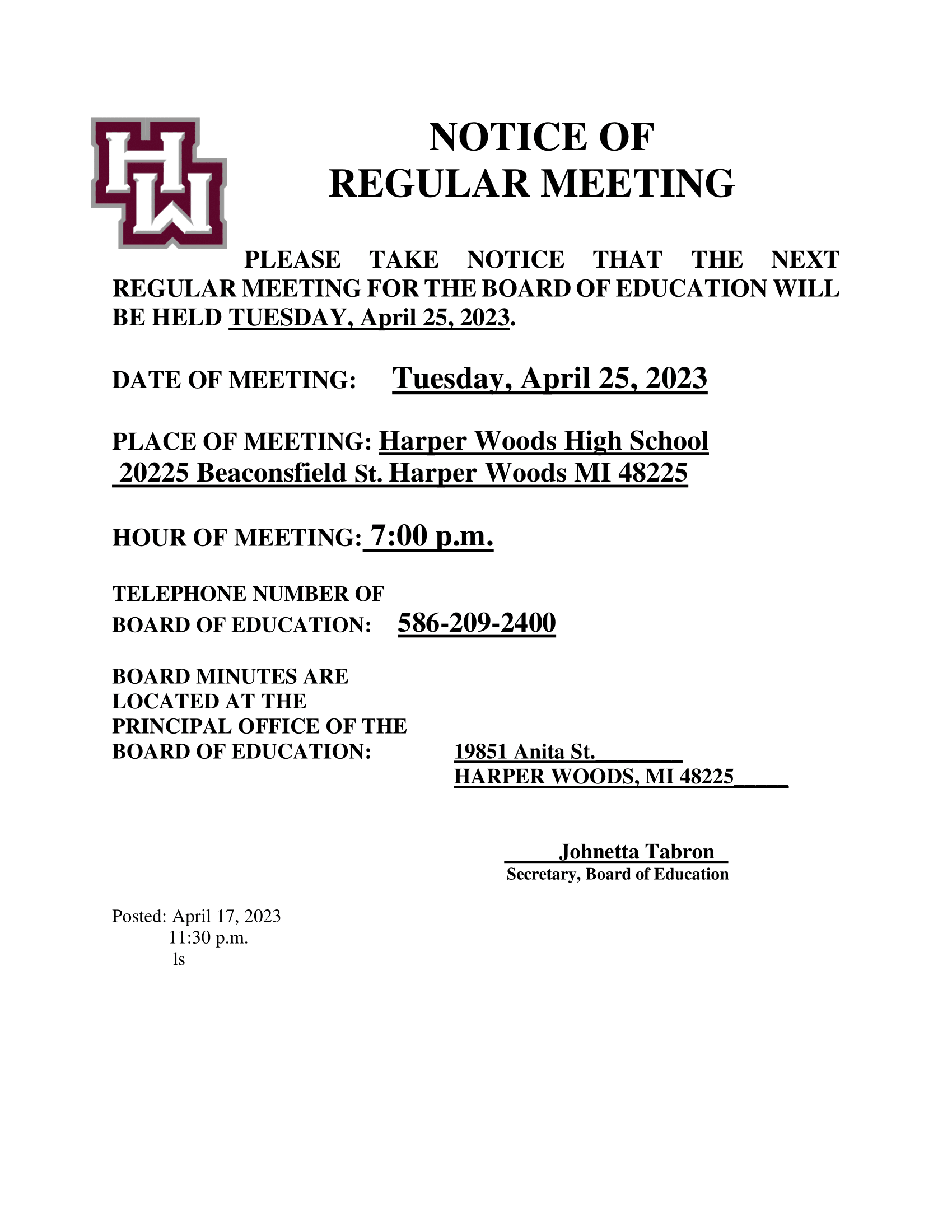 BOE Regular Meeting 