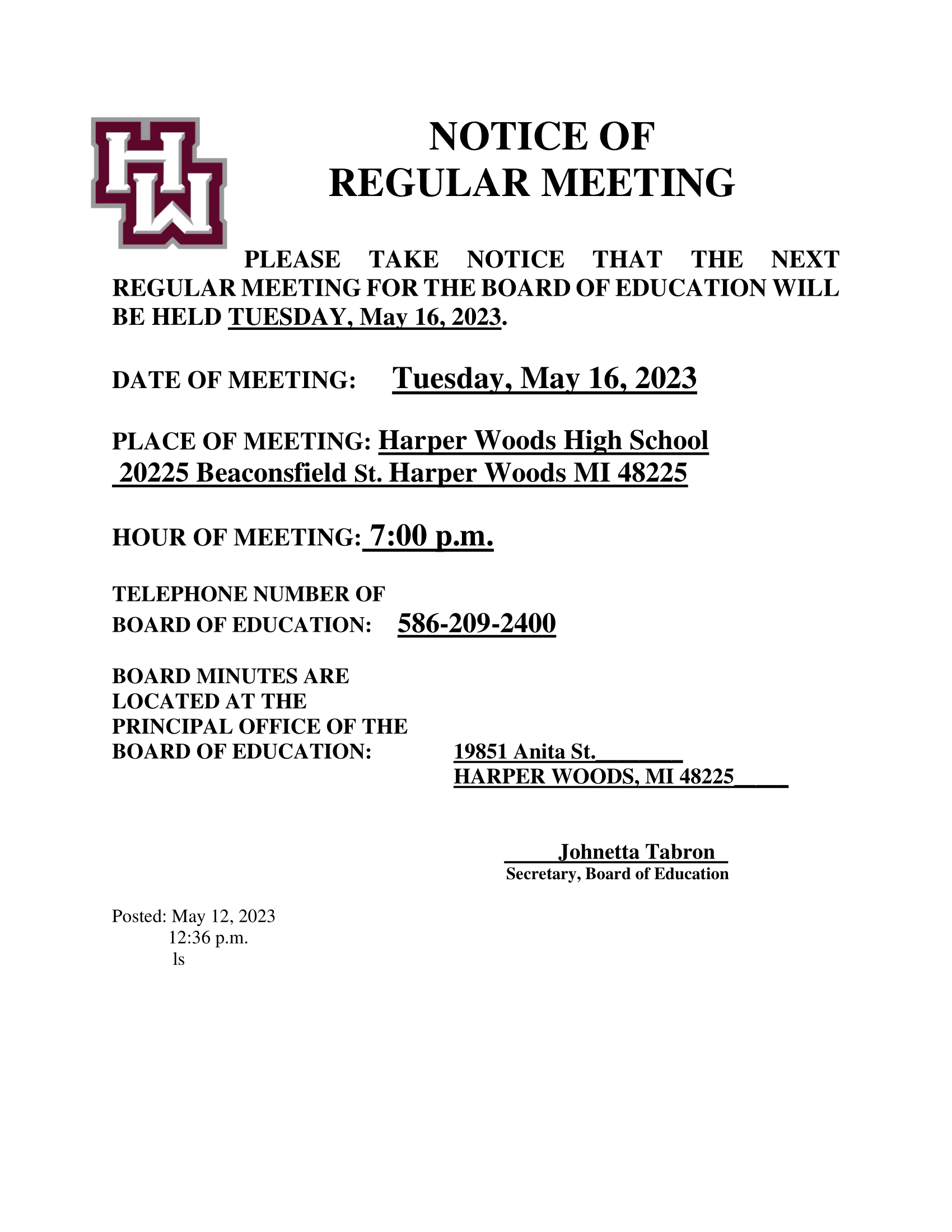 BOE Regular Meeting 