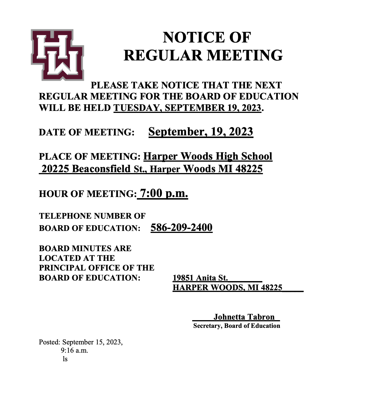 BOE Regular Meeting 