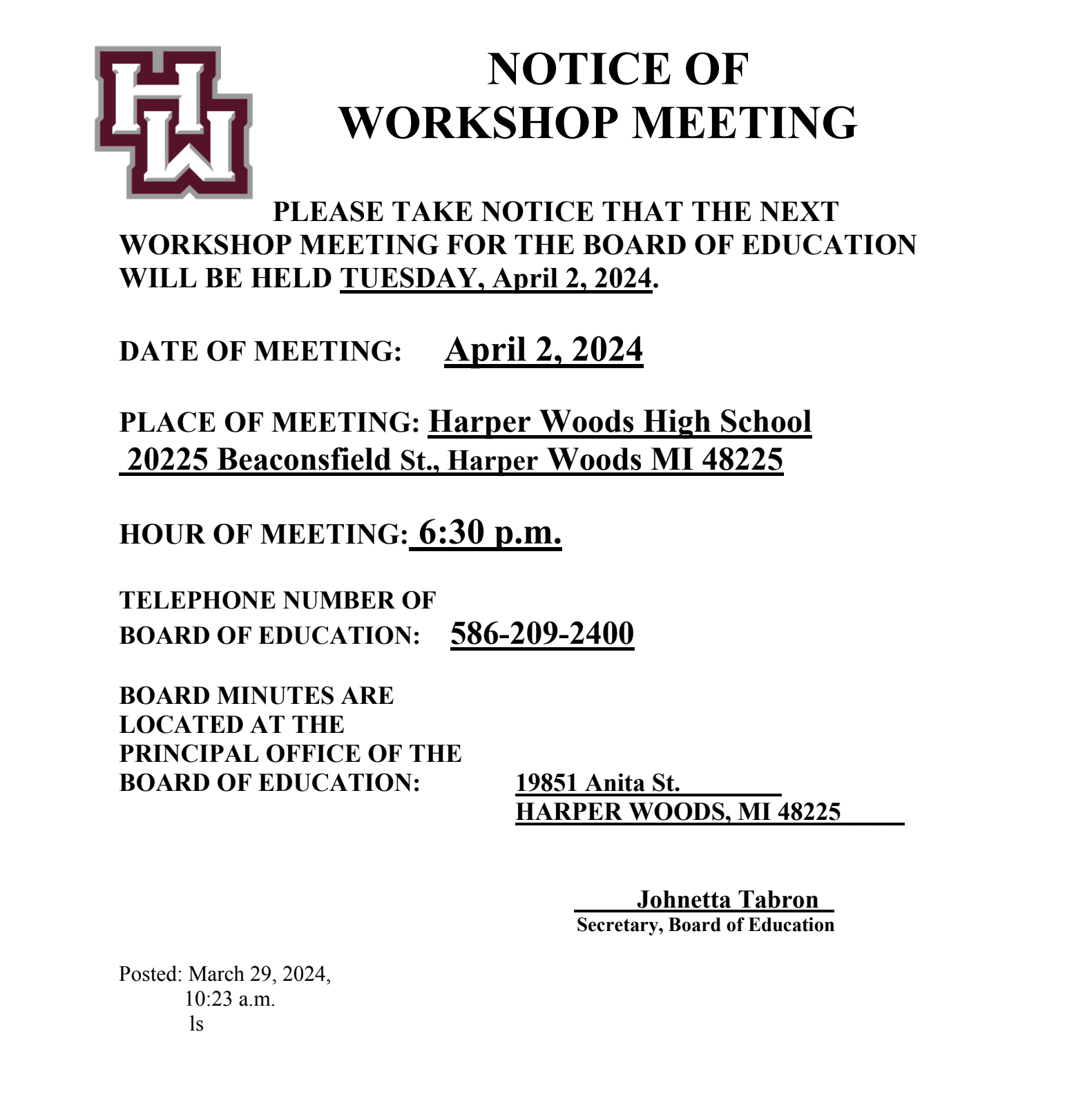 BOE Workshop Meeting 