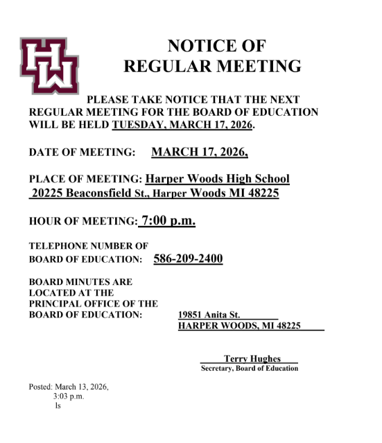 NOTICE OF REGULAR MEETING
