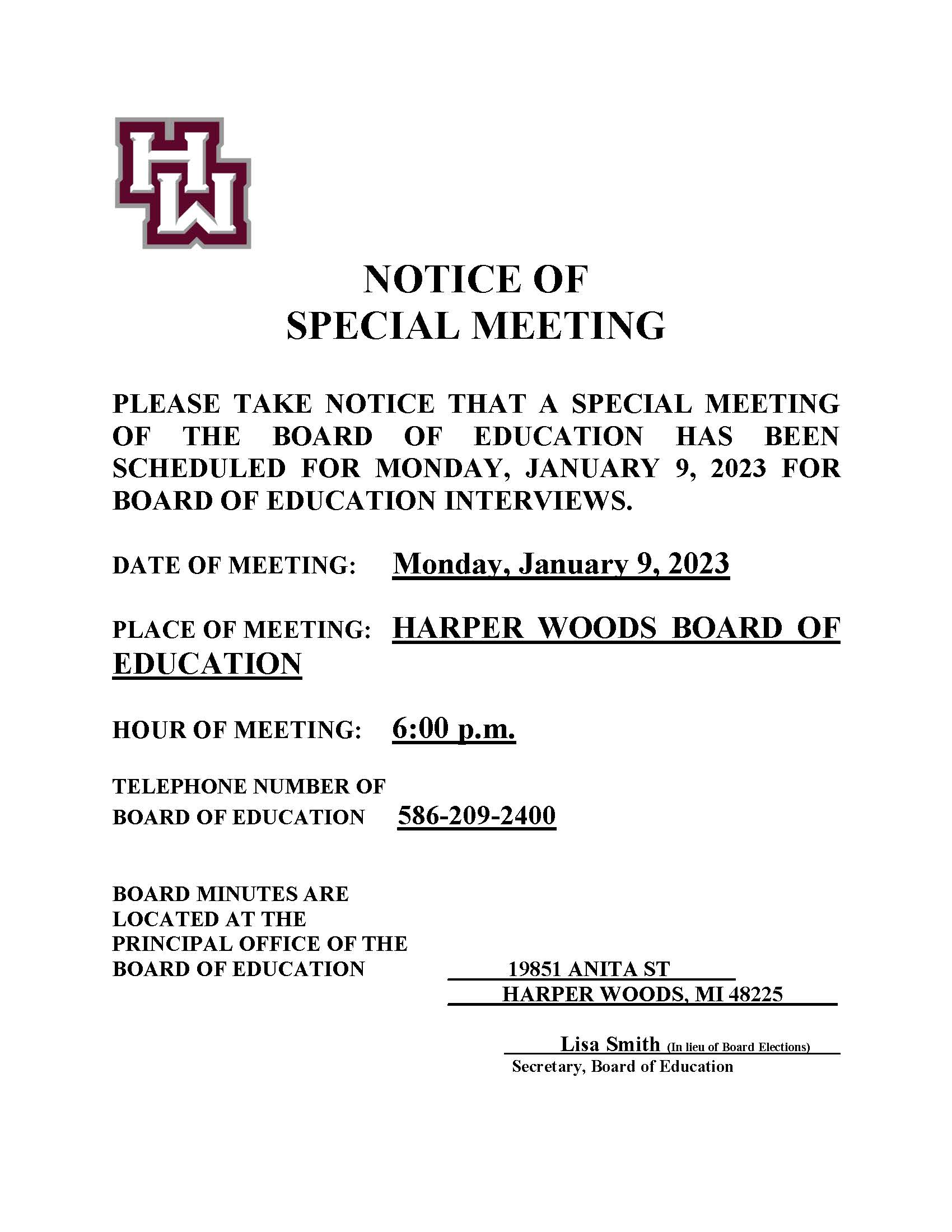 BOE Special Meeting