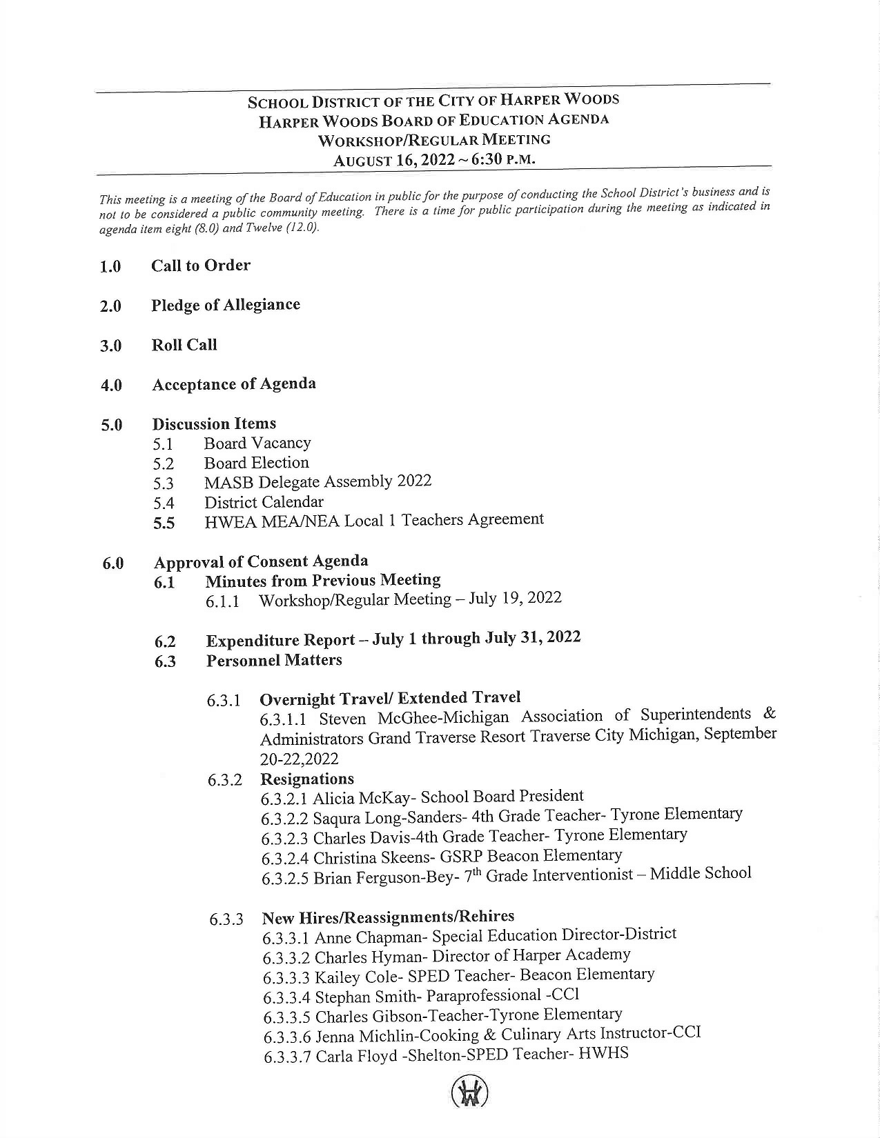 Board Agenda 8-16-22