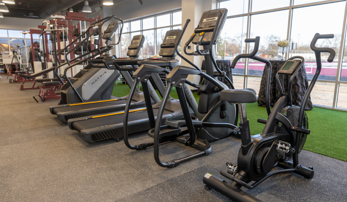 Matrix treadmills, ellipticals and stair climbers on the cardio floor
