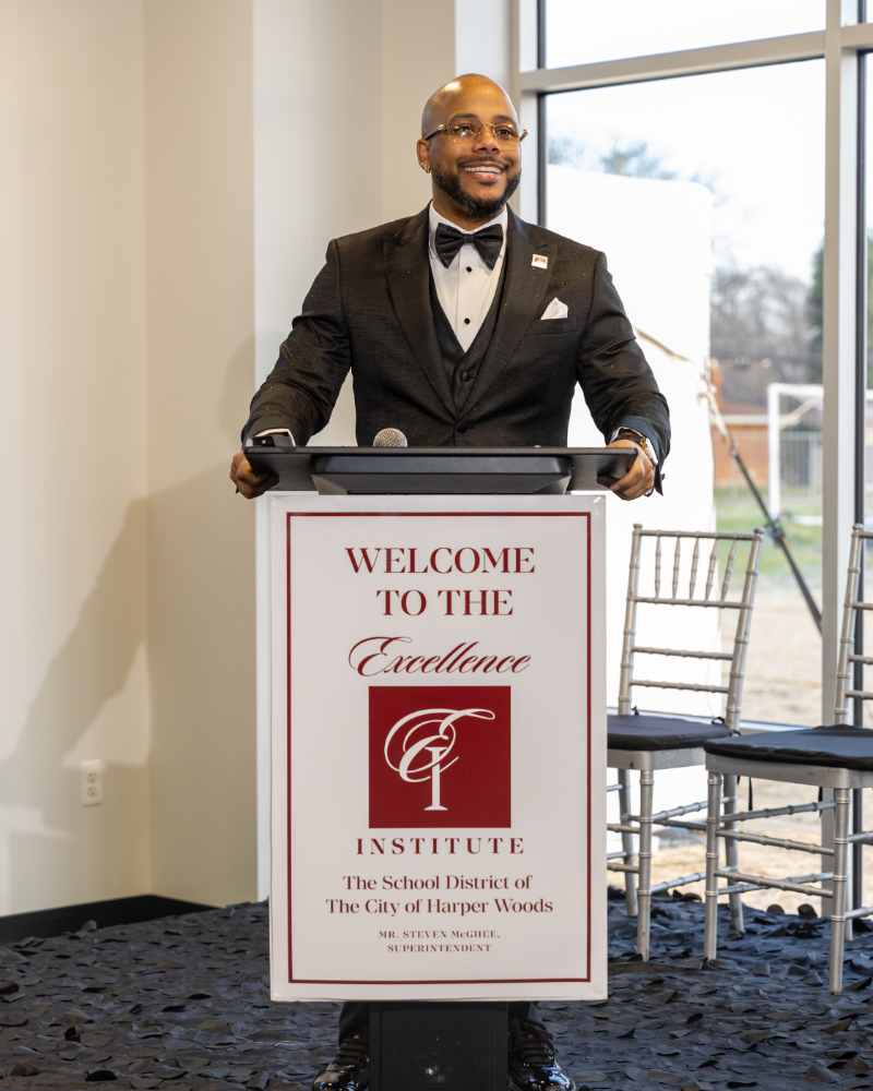 Superintendent Steven McGhee speaking at the Excellence Institute opening