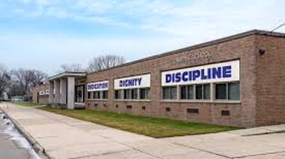 Harper Woods Middle School building reading Education, Dignity, Discipline